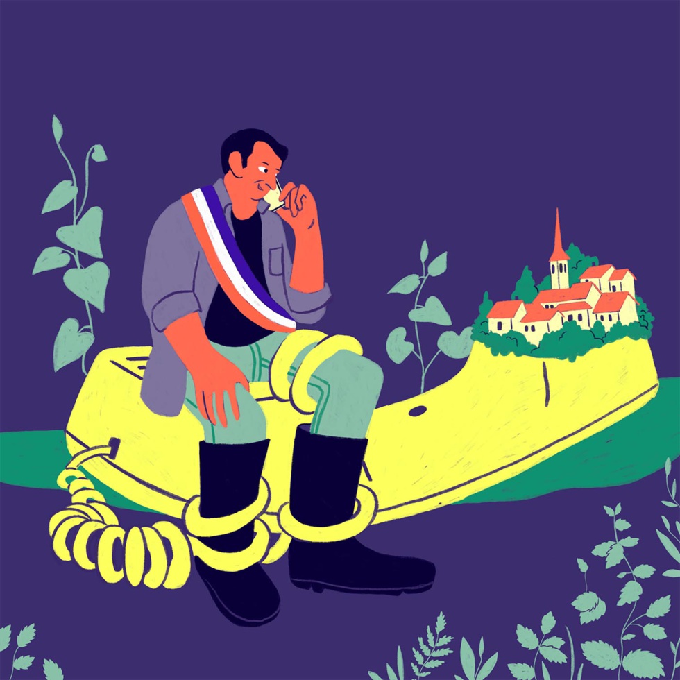 Le répondeur du maire, un podcast de Romain Cavallin et Matthieu Cauchy. Illustration : Anne-Hélène Dubray
